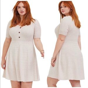 Torrid Oatmeal Sweater-Knit Button Down Skater Dress